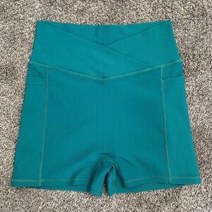 Halara Ribbed Knit High Waisted Crossover Shorts with Pockets